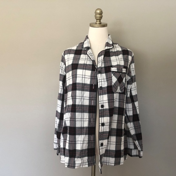 Large Women's Sleep Shirt White Black Red Plaid Long Sleeve Wondershop at Target - Picture 3 of 8